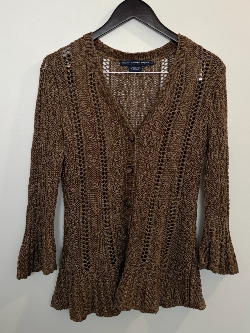 Ralph Lauren Sport Brown 100% Linen Open-Knit Cardigan - M